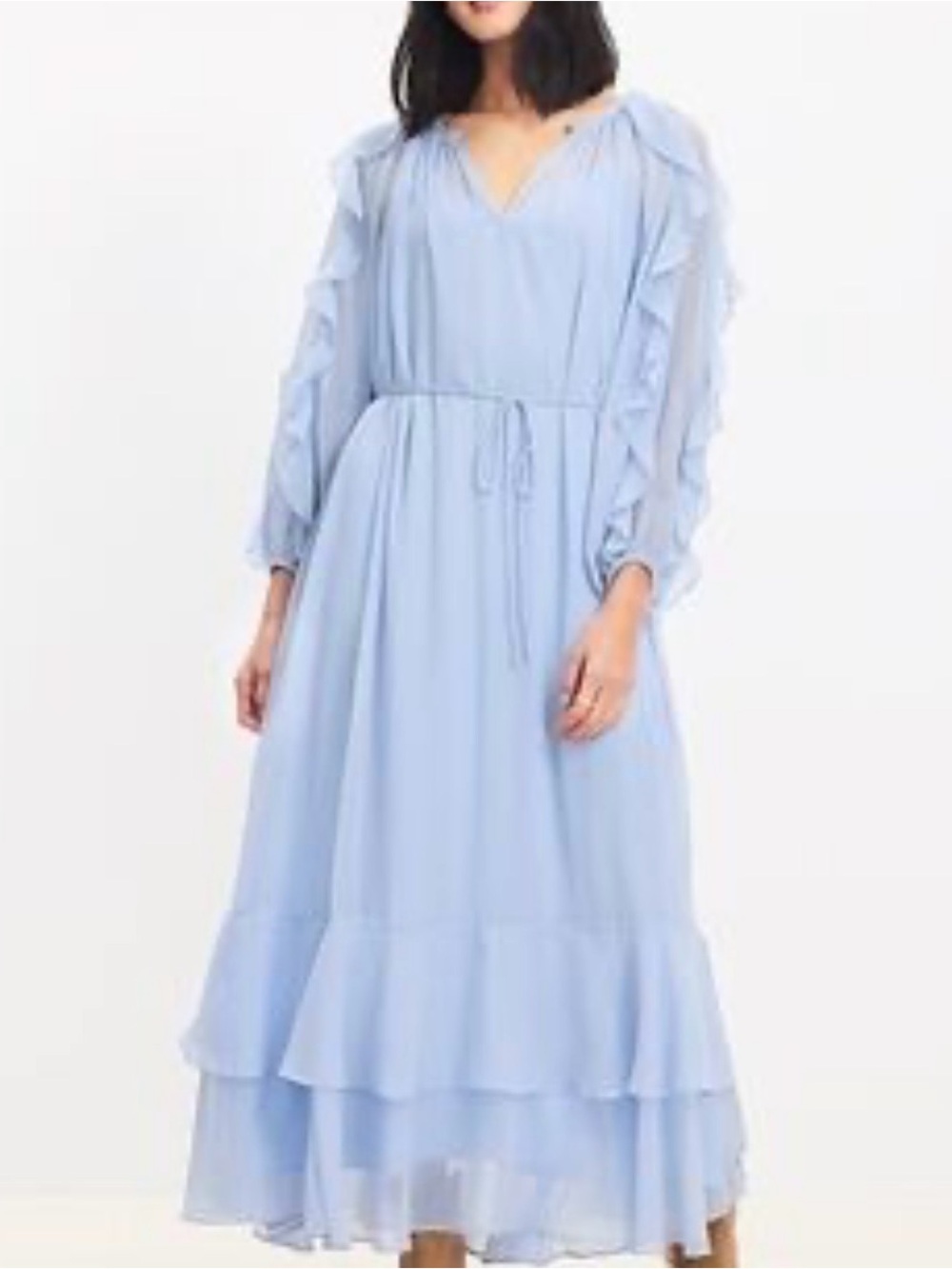 LOFT Light Blue Ruffle-Trim Maxi Dress